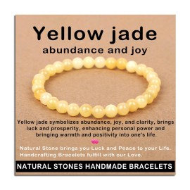 AD Beads Handmade Gemstone Stretch Elastic Bracelet Crystal Healing Reiki Nature\'s Beauty and Spiritual Essence Unisex (6mm, Yellow Jade (abundance and joy))