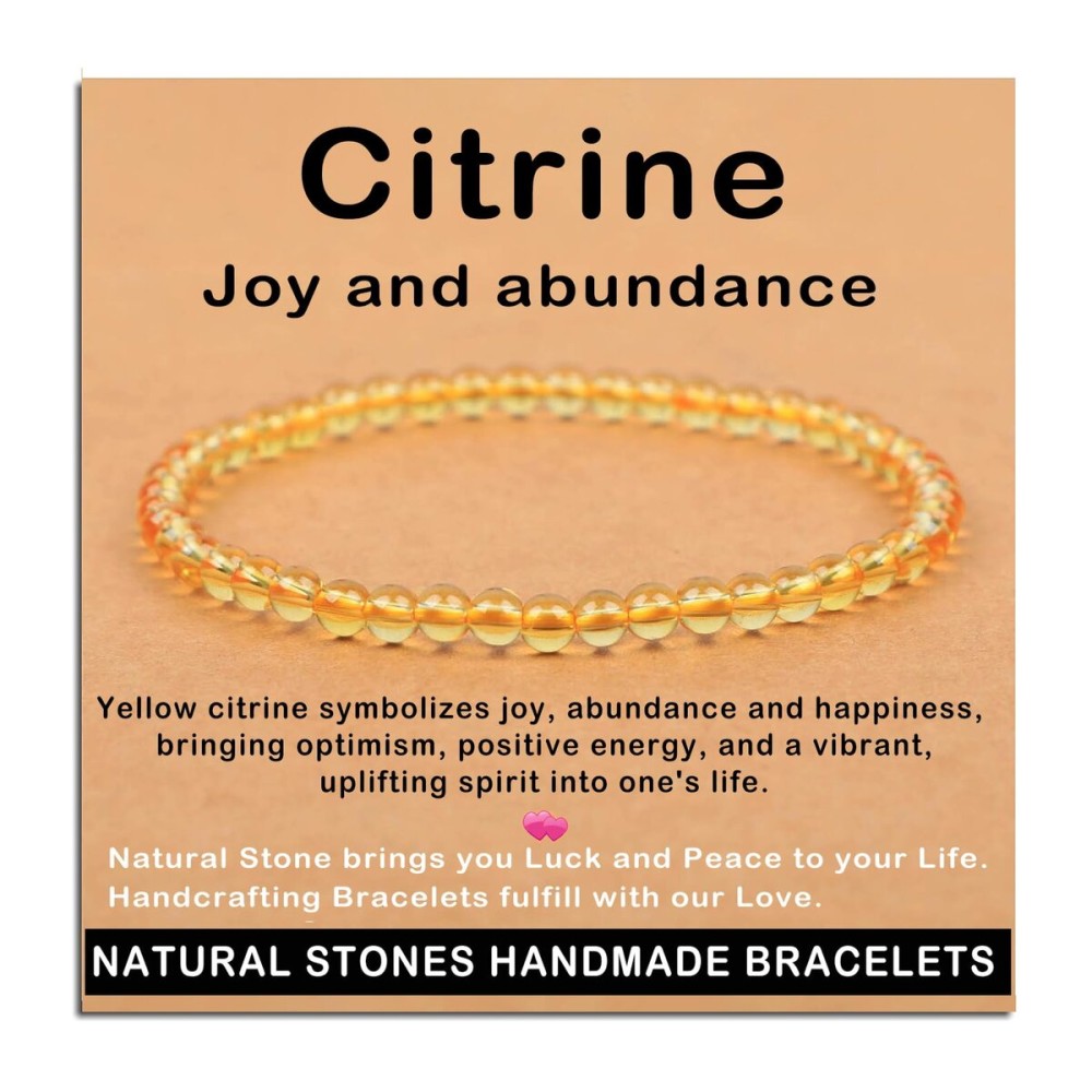 AD Beads Handmade Gemstone Stretch Elastic Bracelet Crystal Healing Reiki Nature\'s Beauty and Spiritual Essence Unisex (4mm, Citrine (Joy and abundance))