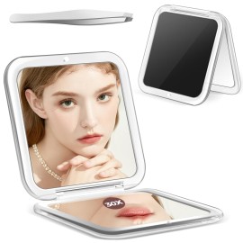 MIYADIVA Compact Mirror, 30X Magnifying Mirror, Pocket Mirror for Purse, Travel Makeup Mirror with 30X/1X Magnification, Travel Essentials Mirrors, Precision Tweezers, Present for Girls