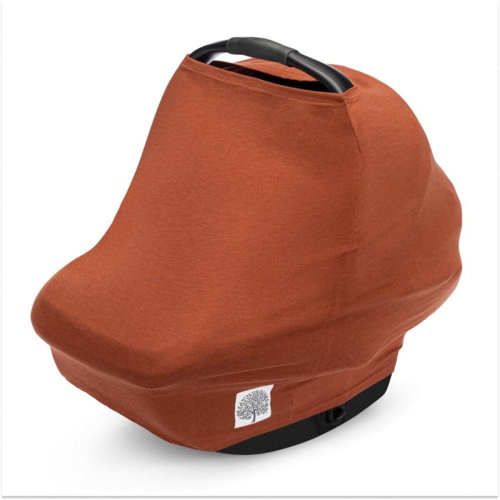 Parker Baby 4 in 1 Car Seat Cover for Girls and Boys - Stretchy Carseat Canopy, Nursing Cover, Grocery Cart Cover, High Chair Cover - Clay