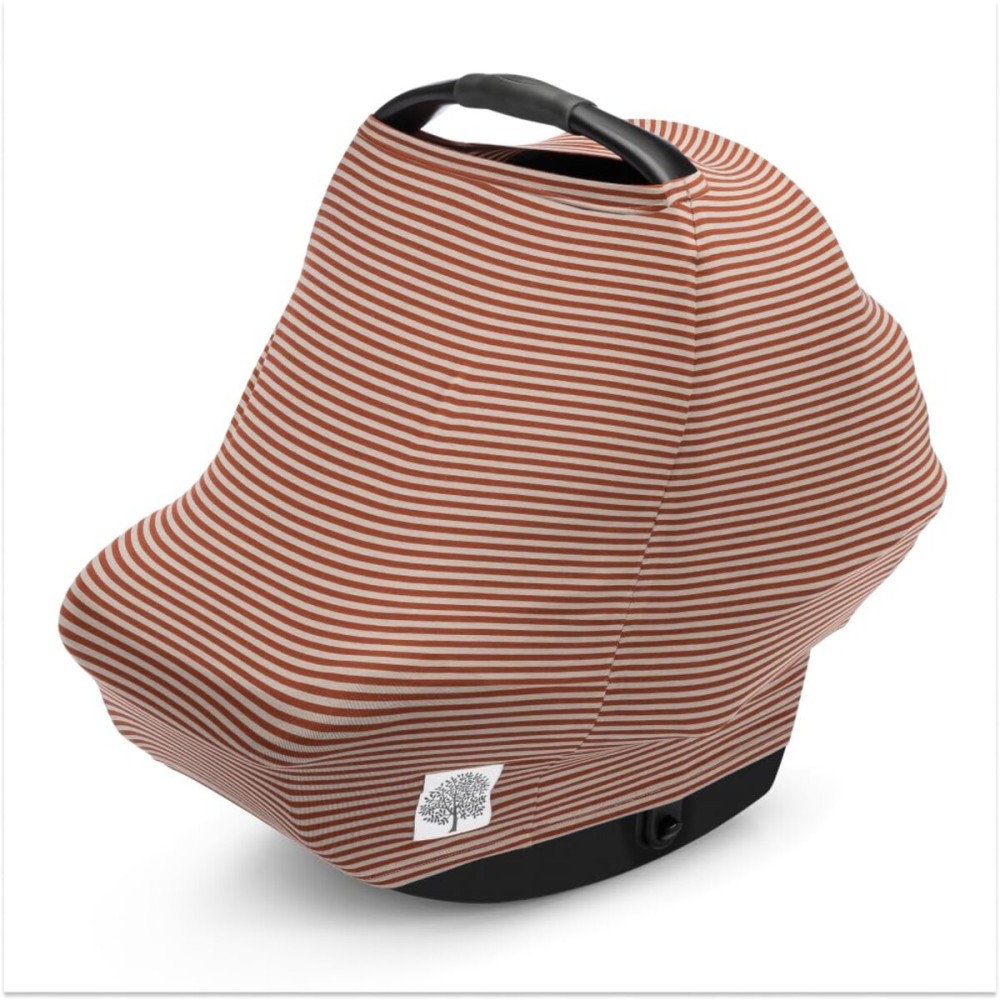 Parker Baby 4 in 1 Car Seat Cover for Girls and Boys - Stretchy Carseat Canopy, Nursing Cover, Grocery Cart Cover, High Chair Cover - Clay/Alpaca Stripes