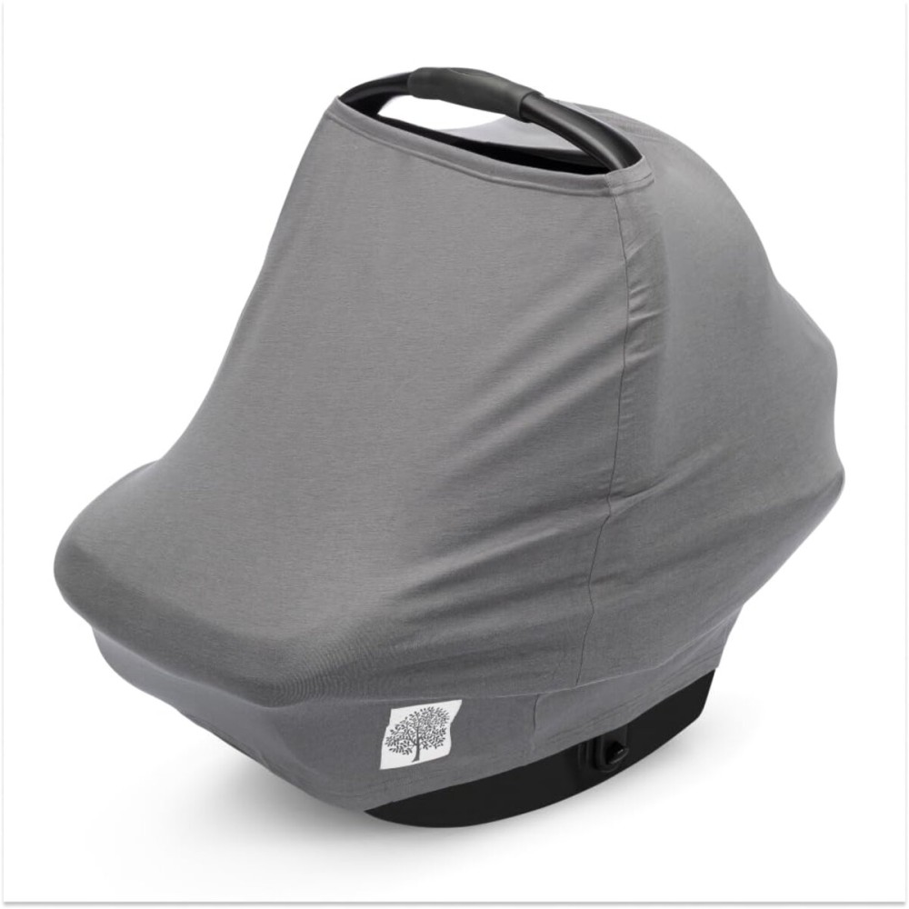 Parker Baby 4 in 1 Car Seat Cover for Girls and Boys - Stretchy Carseat Canopy, Nursing Cover, Grocery Cart Cover, High Chair Cover - Pewter