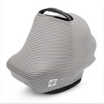 Parker Baby 4 in 1 Car Seat Cover for Girls and Boys - Stretchy Carseat Canopy, Nursing Cover, Grocery Cart Cover, High Chair Cover - Pewter/Snow Stripes