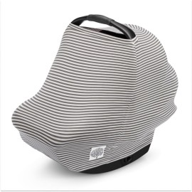 Parker Baby 4 in 1 Car Seat Cover for Girls and Boys - Stretchy Carseat Canopy, Nursing Cover, Grocery Cart Cover, High Chair Cover - Pewter/Snow Stripes