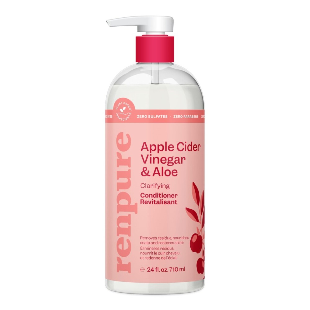 RENPURE Apple Cider Vinegar & Aloe Conditioner, Plant-Based - Clarifies, Removes Residue and Nourishes for Shiny, Healthy Hair - For Dull Hair - Apple Cider Vinegar, Aloe Leaf Juice - 24 Fl Oz