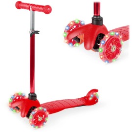 Best Choice Products Kids Mini Kick Scooter Toy w/Light-Up Wheels, Height Adjustable T-Bar, Foot Break - Red
