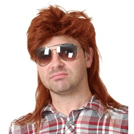 Kaneles Orange Mullet Wigs for Men 80s Costumes 70s Rocker Fancy Party Accessory Cosplay Halloween Wig (Orange)