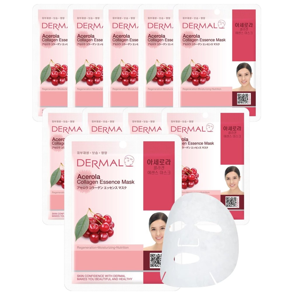 DERMAL Syn-Ake Collagen Essence Facial Mask Sheet 23g Pack of 10 - Peptide Contained, Anti Aging & Anti Wrinkle, Daily Skin Treatment Solution Sheet Mask