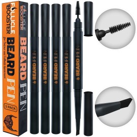 Beard Pen Filler for Men - Barber Styling Grooming Pencil - Waterproof, Sweat Proof, Long Lasting Solution with Natural Finish - Cover Beard and Scalp Patches in Seconds - Medium Brown 5 Pack