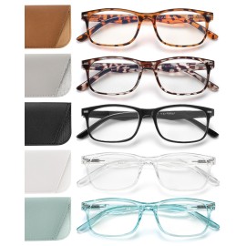 JOLISU 5 Pack Reading Glasses for Women, Spring Hinges Lightweight Readers Glasses,Blue Light Reading Glasses Anti Eyestrain (1.75)