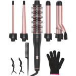 ANIEKIN 5 in 1 Curling Iron Set, Fast Heat Up Curling Wand from 3/8 to 1 1/4 Inch and a Thermal Brush Come with, Dual Voltage Hair Curler for Women All Hair Types and Travel Use, Gifts for Women