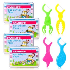 FAMILIFE Kid Floss Picks, 120 Pcs Kid\'s Dental Floss Pick Without Fluoride, Kid Flossers with 4 Travel Handy Cases, Helps to Fight Tooth Decay and Keep Your Kids Teeth Clean