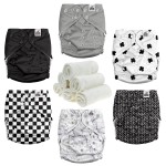 Mama Koala 3.0 Cloth Diapers for Babies with Suede Lining, 6 Pack with 6 Natural Cloth Diaper Inserts - Reusable and Washable Pocket Diapers (S-B&W)