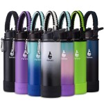 Farsea Insulated Water Bottle With Paracord Handle, Protective Boot and 2 Lids (Straw Lid & Spout Lid), Stainless Steel Water Bottle Wide Mouth, Double Wall Sweat-Proof BPA-Free, 24 oz