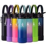 Farsea Insulated Water Bottle With Paracord Handle, Protective Boot and 2 Lids (Straw Lid & Spout Lid), Stainless Steel Water Bottle Wide Mouth, Double Wall Sweat-Proof BPA-Free, 24 oz