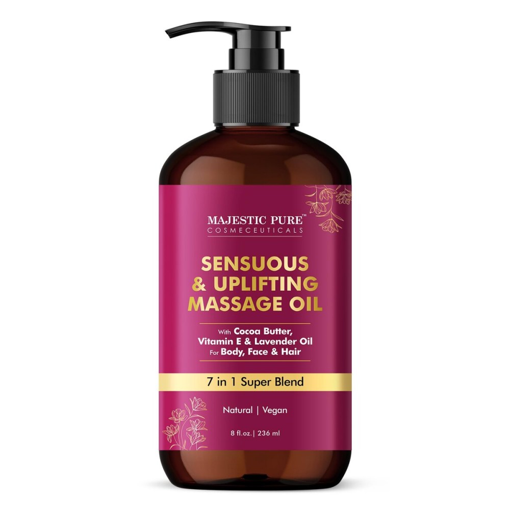 MAJESTIC PURE Cocoa Massage Oil for Massage Therapy - Refreshing, and Relaxing - Natural Oils with Cocoa Butter, Vitamin E & Lavender Oil - for All Skin Types - Men and Women - 8 fl oz