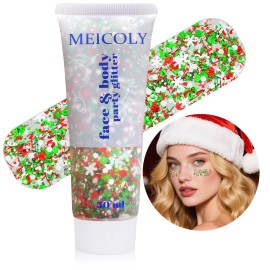 MEICOLY Christmas Face Body Glitter Gel,Christmas Hair Glitter,Christmas Accessories Stocking Stuffers Gift Decorations,Festival Face Glitter Makeup for Women Kids Girls,Chunky Glitter Face Paint