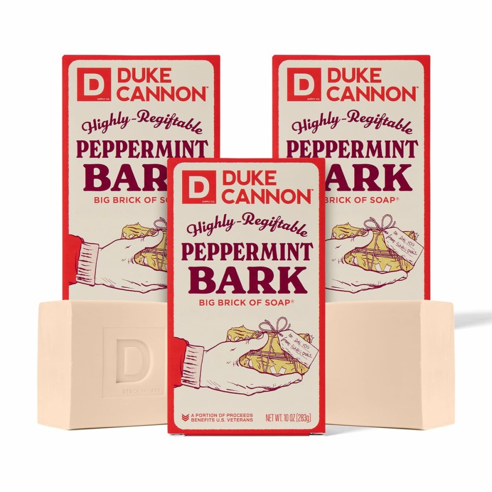 Duke Cannon Supply Co. Big Brick of Soap Bar for Men Holiday Edition - Peppermint Bark (Peppermint Scent), 10 oz. (3 Pack)