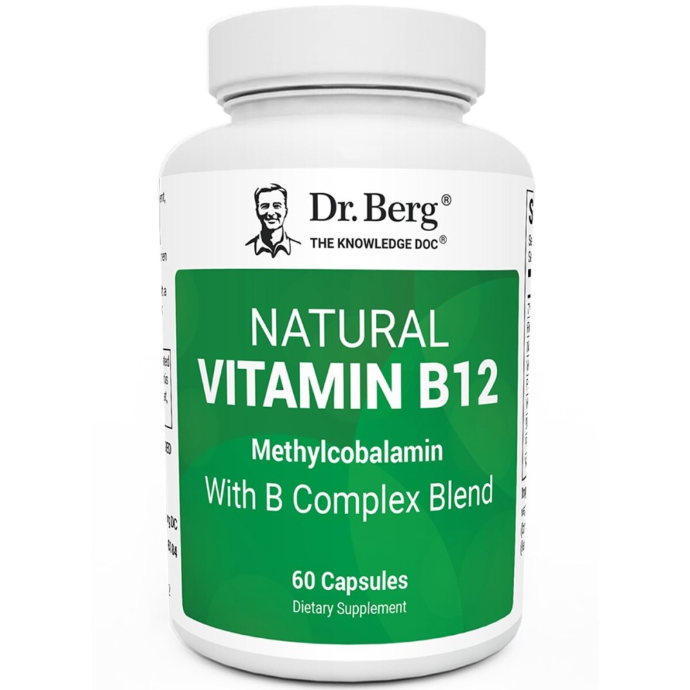 Dr. Berg Natural Vitamin B12 1000 mcg with B Complex Blend - Methylcobalamin B12 for Energy, Nerve Health, and Cognitive Function* - Methylated B12 with Folate - 60 Capsules (2-Month Supply)