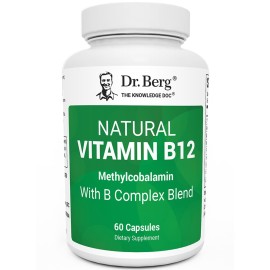 Dr. Berg Natural Vitamin B12 1000 mcg with B Complex Blend - Methylcobalamin B12 for Energy, Nerve Health, and Cognitive Function* - Methylated B12 with Folate - 60 Capsules (2-Month Supply)