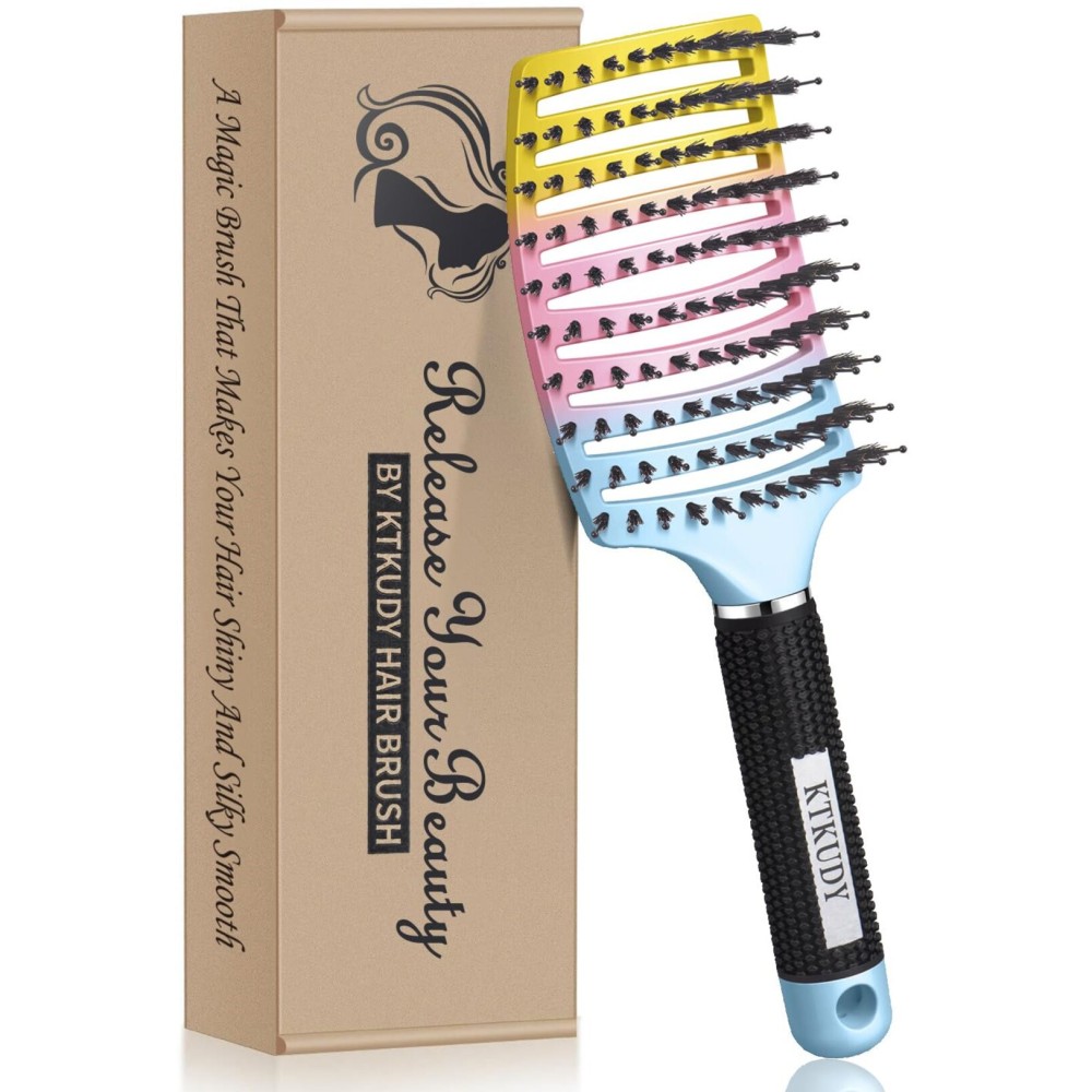 KTKUDY Detangling Brush Boar Bristles Hairbrush Make Hair Shiny & Healthier Curved and Vented Detangler Brush for Women Men Kids Wet & Dry Hair