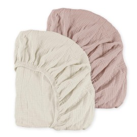 Muslin Mini Crib Sheets, 2 Pack for Baby Boy and Girl, Soft Breathable Stretchy Baby Pack N Play Mattress and Mini Cribs Sheet, Universal Fitted Portable/Mini Crib Mattresses (Gentle Colors)