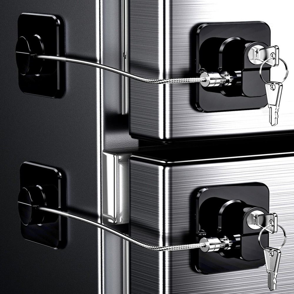 4 Pack Refrigerator Locks with Keys for Kids, Toddlers and Adults, Self Adhesive Child & Baby Proofing Fridge Latch for Double Door, French Door, Cabinets and Drawers, Oven, Windows (Patent)