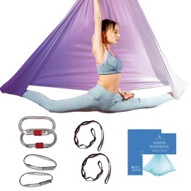 Aerial Silk Yoga Hammock & Swing for Home, Inversion Exercises, Starter Kit for All Levels - Durable with Extension Straps, Carabiners, and Pose Guide