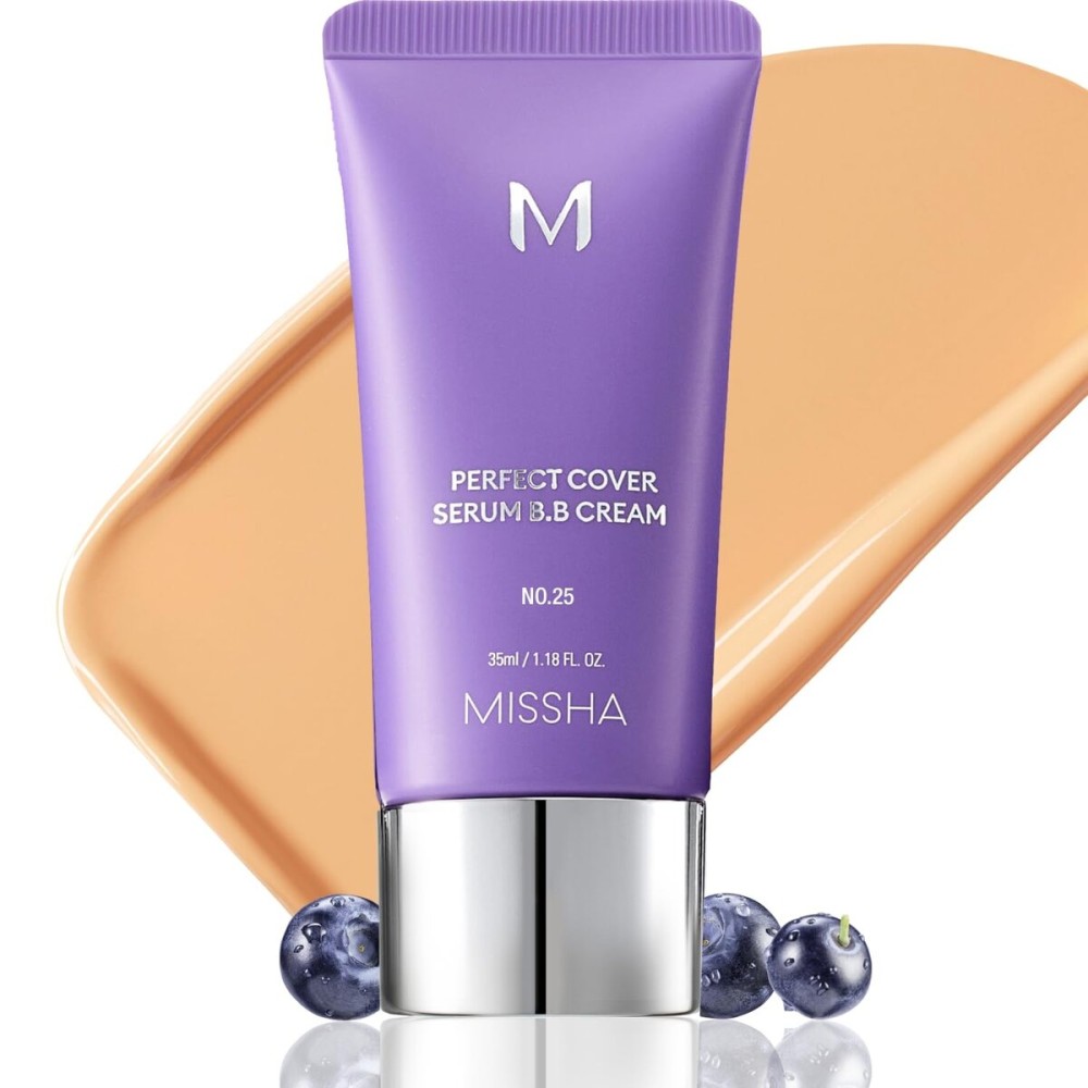 MISSHA M PERFECT COVER SERUM BB CREAM No.25 Warm Beige - Medium with Warm Undertone, BB Cream by Cardi B Pick, Skin Tint, Tinted Moisturizer, Skin Care Foundation Makeup, Korean Makeup,1.18 Fl oz