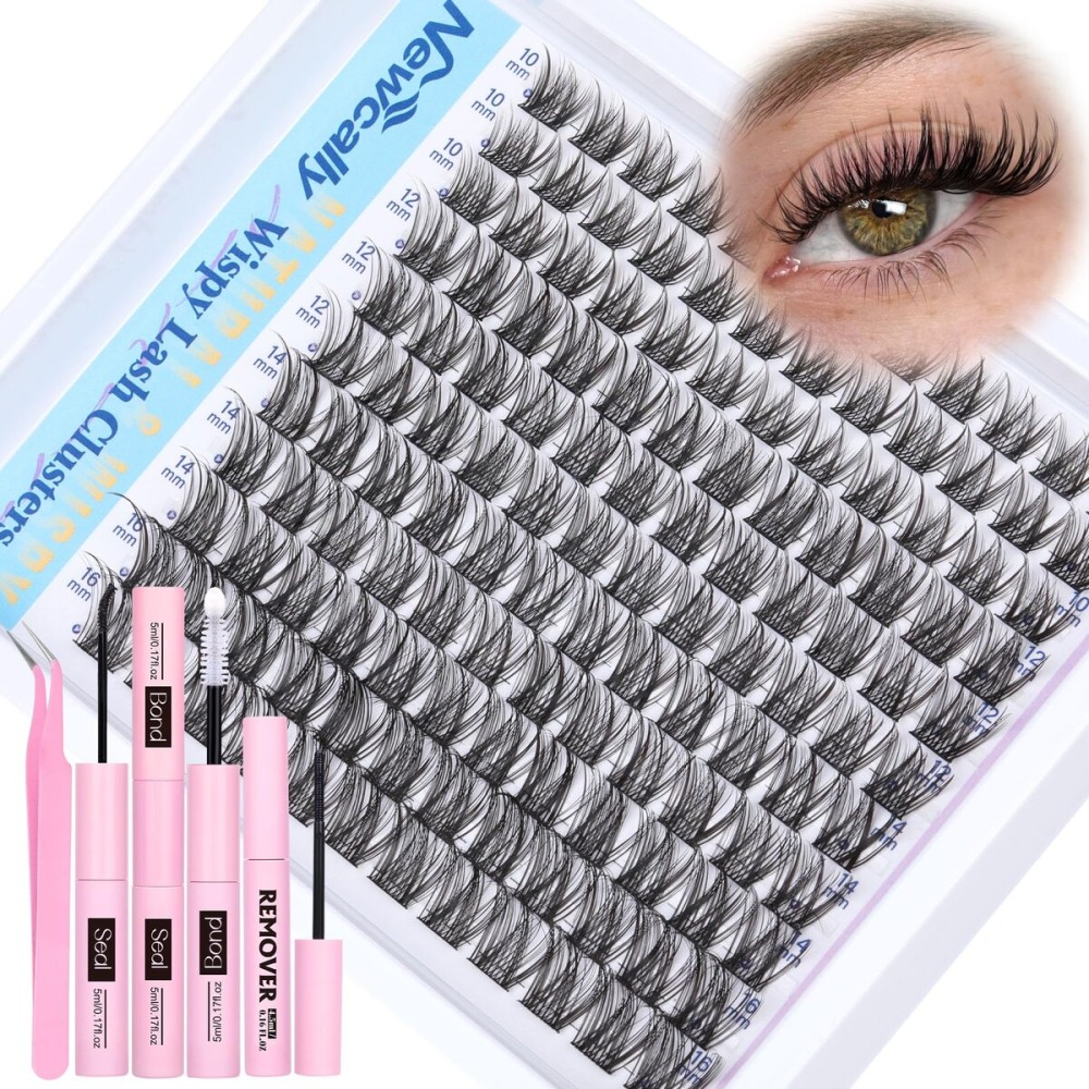 Wispy Lash Clusters Kit DIY Lash Extension Kit Natural Look C-curly Cluster Eyelash Extension Kit Volume 10-16MM Individual Eyelashes Kit with Lash Remover by Newcally
