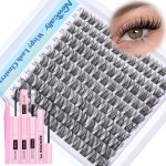 Wispy Lash Clusters Kit DIY Lash Extension Kit Natural Look C-curly Cluster Eyelash Extension Kit Volume 10-16MM Individual Eyelashes Kit with Lash Remover by Newcally