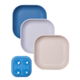 BABELIO Suction Plates for Baby and Toddler, 100% Food Grade Silicone, BPA Free, Dishwasher & Microwave Safe, with 4 Suction Cups, Stackable, 3 Pack
