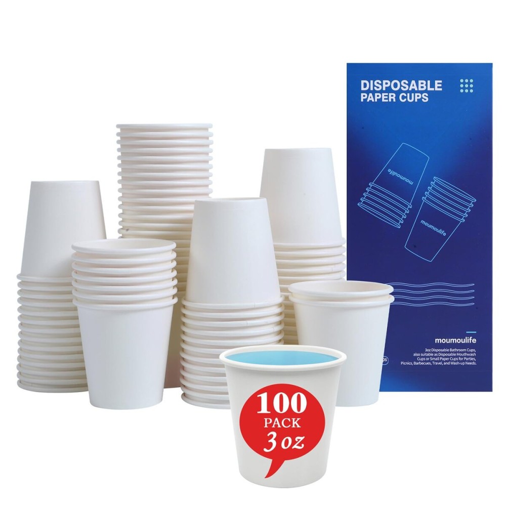 MOUMOULIFE 100 Count 3oz Disposable Bathroom Cups, Mouthwash Cups, Small Paper Cups for Parties, Picnics, Barbecues, Travel and Events
