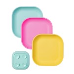 BABELIO Suction Plates for Baby and Toddler, 100% Food Grade Silicone, BPA Free, Dishwasher & Microwave Safe, with 4 Suction Cups, Stackable, 3 Pack