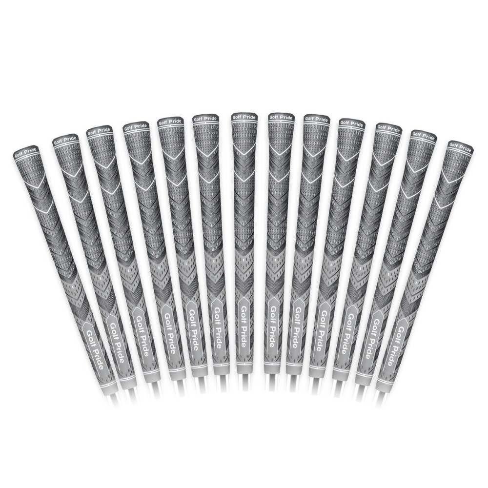 Golf Pride MCC Plus4 Golf Club Grip - All-Weather Hybrid Grip with Larger Lower Hand - Brushed Cotton Cord & Pebbled Texture - Midsize - Grey - 13 Pack