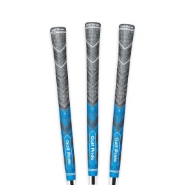 Golf Pride MCC Plus4 Golf Club Grip - All-Weather Hybrid Grip with Larger Lower Hand - Brushed Cotton Cord & Pebbled Texture - Midsize - Blue - 3 Pack
