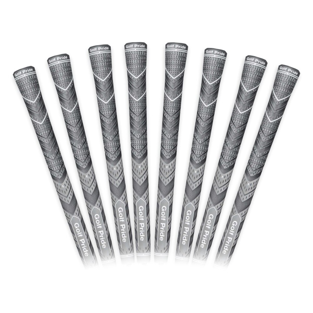 Golf Pride MCC Plus4 Golf Club Grip - All-Weather Hybrid Grip with Larger Lower Hand - Brushed Cotton Cord & Pebbled Texture - Midsize - Grey - 8 Pack