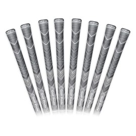 Golf Pride MCC Plus4 Golf Club Grip - All-Weather Hybrid Grip with Larger Lower Hand - Brushed Cotton Cord & Pebbled Texture - Midsize - Grey - 8 Pack