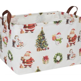 CLOCOR Collapsible Fabric Storage Container, Waterproof Toy Bin with Handles, Gift Basket (Watercolor Christmas)