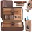 TISFA Cigar Case, Leather Cigar Humidor with Cigar Lighter, V Cut Cigar Cutter, Cigar Holder 3 in 1, Portable Cedar Wood Cigar Box with Humidifier Hygrometer, Cigar Accessories Gifts (Embossed Brown)
