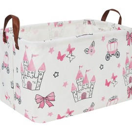 HKEC Rectangle Storage Basket with Handles,Collapsible Storage Bin,Books Box,Gift Basket(Pink Princess)