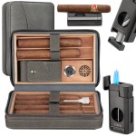 TISFA Cigar Humidor and Cigar Lighter Set, Portable Cigar Travel Case with Multifunctional Lighter, Includes Cigar V Cutter, Cigar Holder, Leather Humidor Cigar Box Cigar Gifts for Men (Stone Gray)