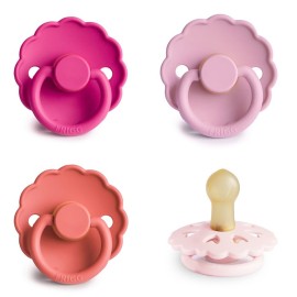 FRIGG Natural Rubber Baby Pacifier 4-Pack Rosy Romance | Made in Denmark | BPA-Free (0-6 Months)
