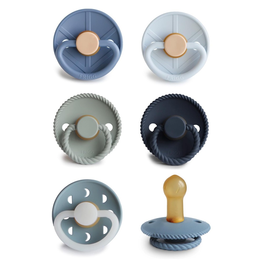 FRIGG Natural Rubber Baby Pacifier 6-Pack Endless Sea | Made in Denmark | BPA-Free (6-18 Months)