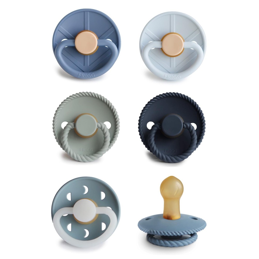 FRIGG Natural Rubber Baby Pacifier 6-Pack Endless Sea | Made in Denmark | BPA-Free (0-6 Months)