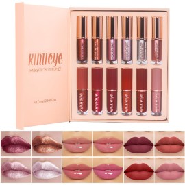 KIMIEYE 12Pcs Liquid Lipstick Makeup Set, Shades with 4Pcs Metallic Color Lipstick, 4Pcs Hydrating Lip Oil and 4Pcs Longwear Waterproof Matte Lipstick Gift Kit for Women (SET C)