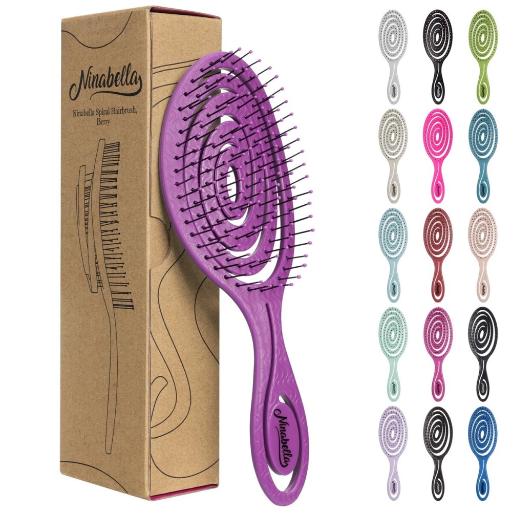 Ninabella Detangling Hair Brush for Women & Men - Does not Pull - Straightening Brushes for Straight, Curly & Wet Hair - Vented Unique Spiral Hairbrush - Berry
