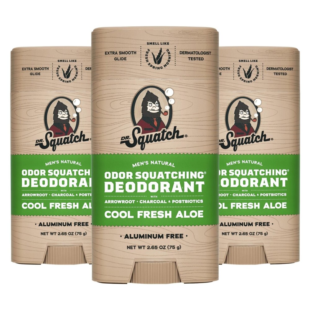 Dr. Squatch Natural Deodorant for Men - Odor-Squatching Aluminum Free - Cool Fresh Aloe (2.65 oz, 3-Pack)