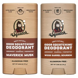 Dr. Squatch Natural Deodorant for Men - Odor-Squatching Aluminum Free - Maverick Musk & Wood Barrel Bourbon (2.65 oz, 2-Pack)