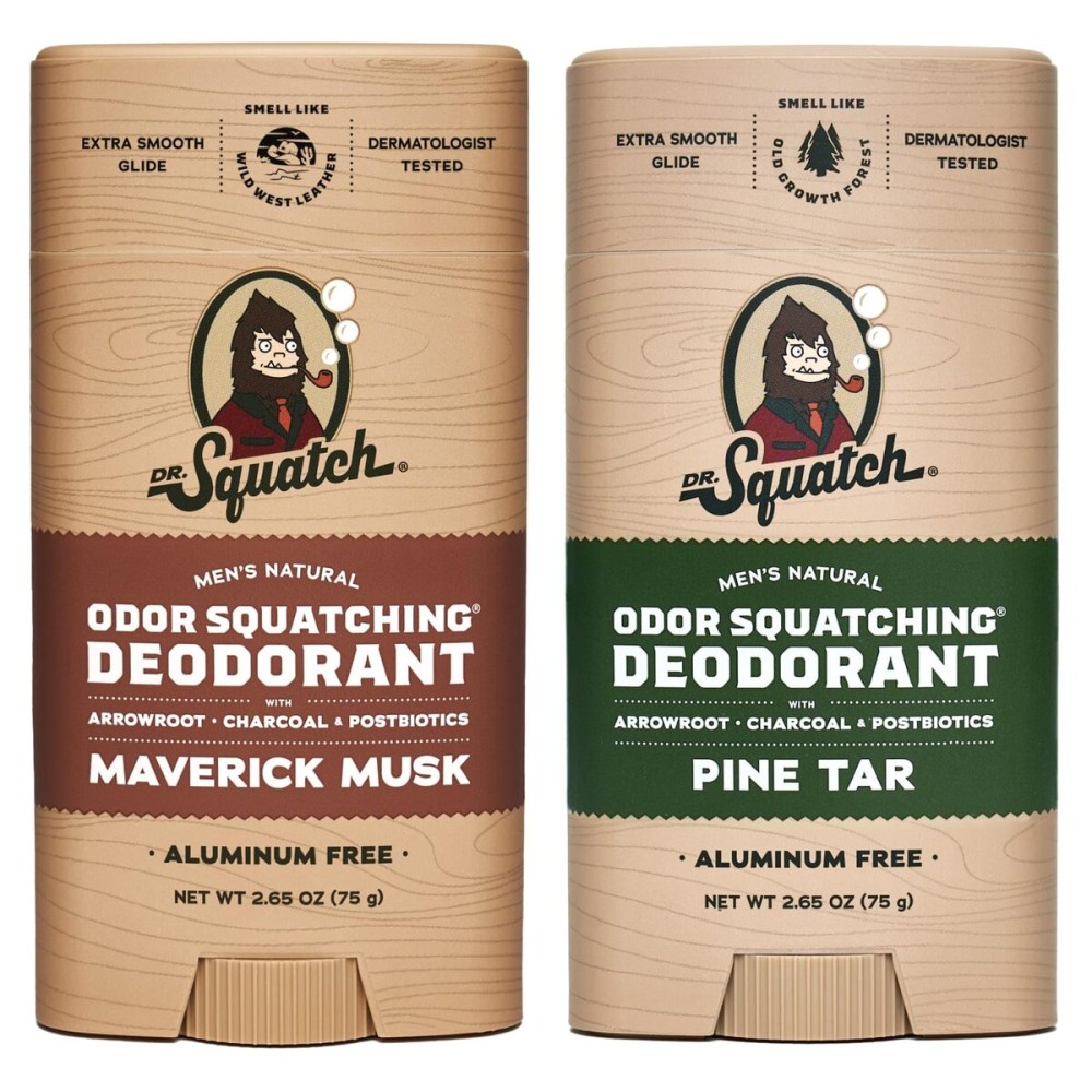 Dr. Squatch Natural Deodorant for Men - Odor-Squatching Aluminum Free - Maverick Musk & Pine Tar (2.65 oz, 2-Pack)